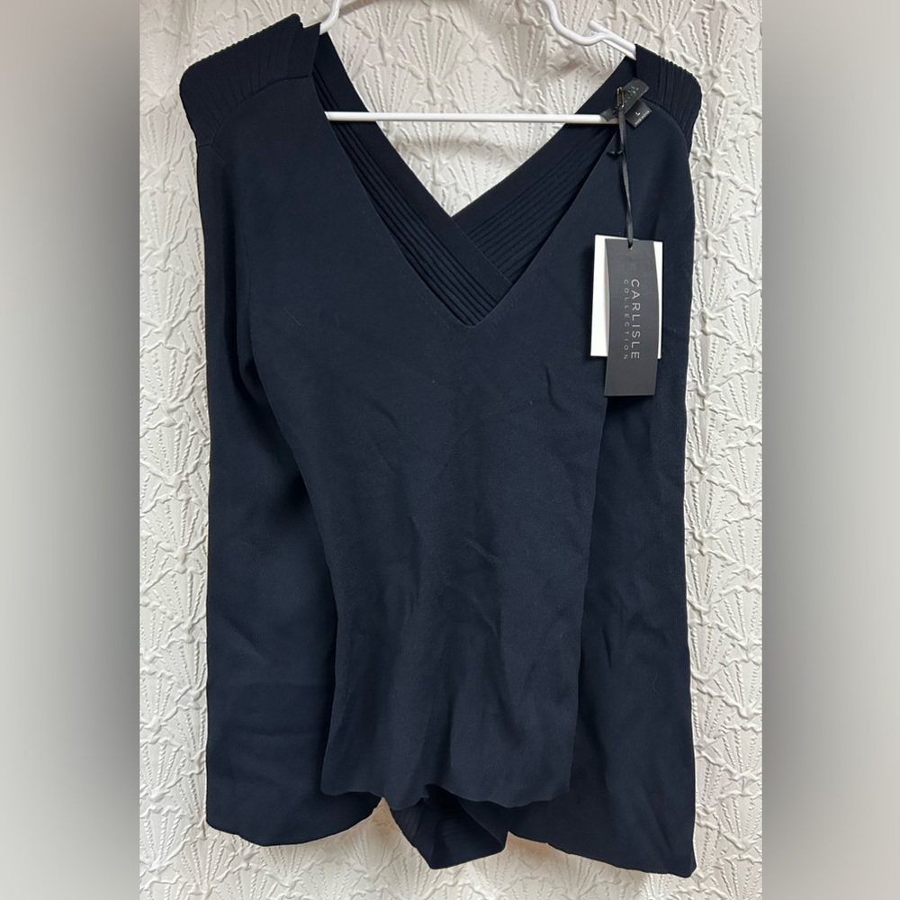 NWT Carlisle Collection Large Dark Navy Healy Sweater with crossover Open Back